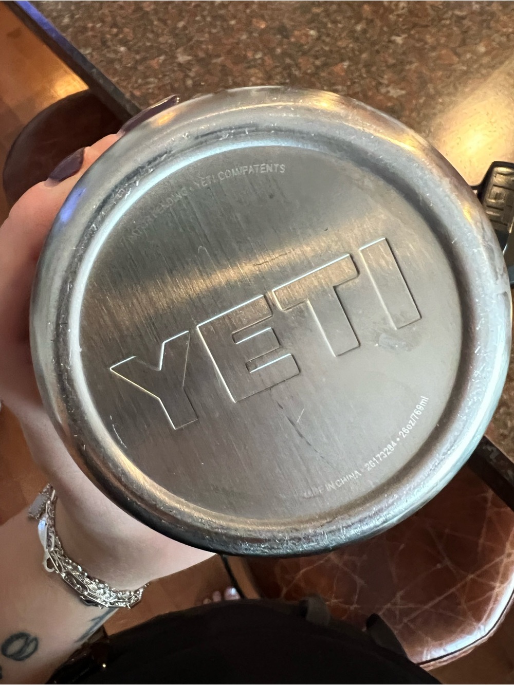 Yeti Olive Green Rambler Bottle with Black Lid and Multicolor Stickers - Picture 2 of 2